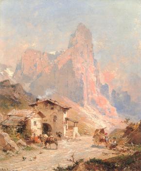 弗朗玆 理查德 翁特貝格爾 Figures in a Village in the Dolomites 弗朗玆 理查德 翁特貝格爾 Figures in a Village in the Dolomites